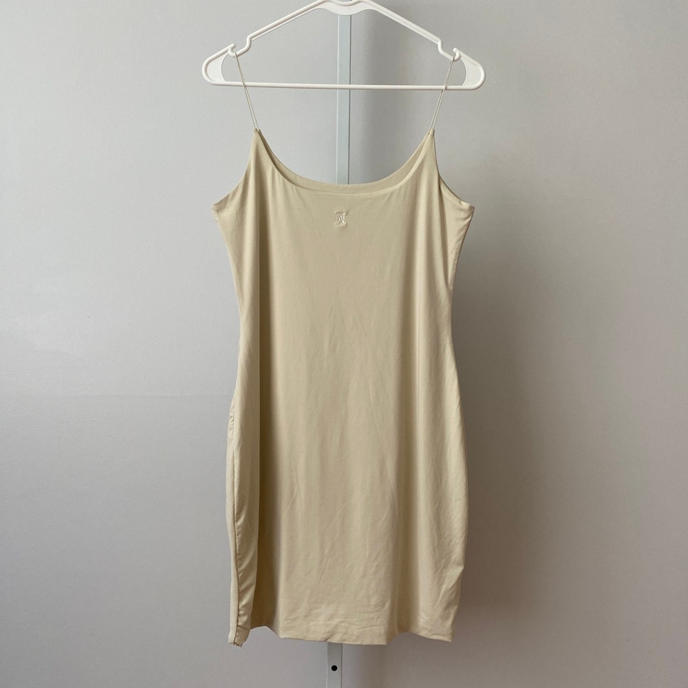 MESHKI XL Beige Mini Dress Spaghetti Strap Bodycon DR00898 Minimalist Sexy